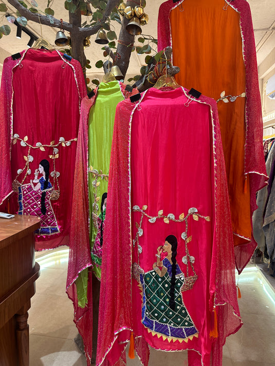 Upada silk gotta work jhula embroidered suit set