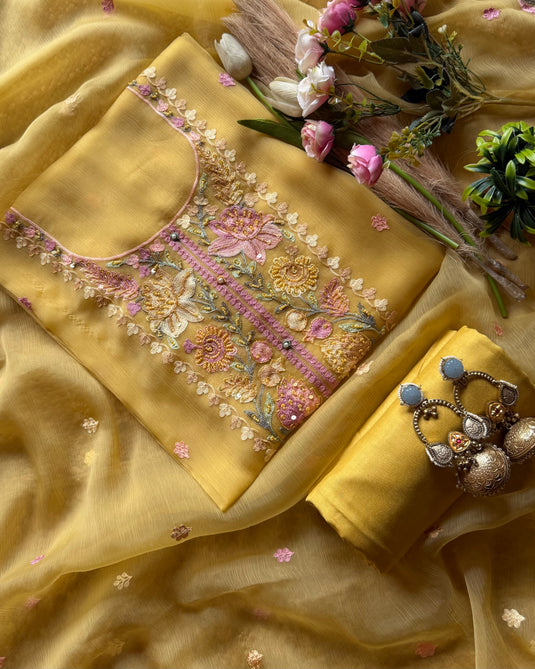 Pastel Chiffon pastel aari embroidered suit set