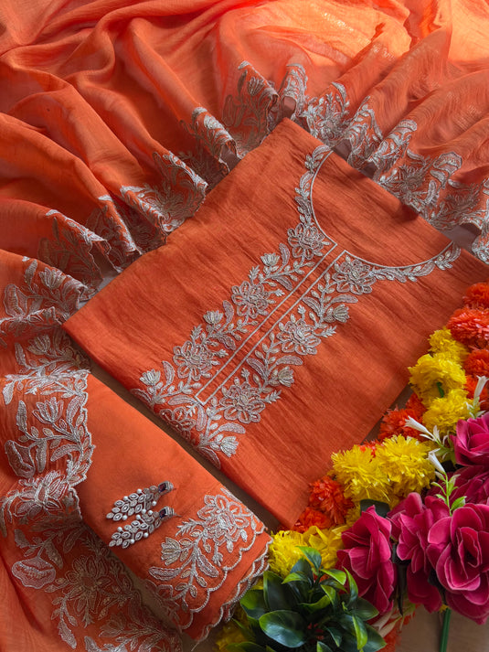 Intricate silver Dori Mul cotton suit set