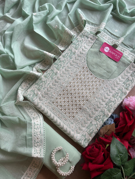 Chikankari pastel jaal mul chanderi suit sets