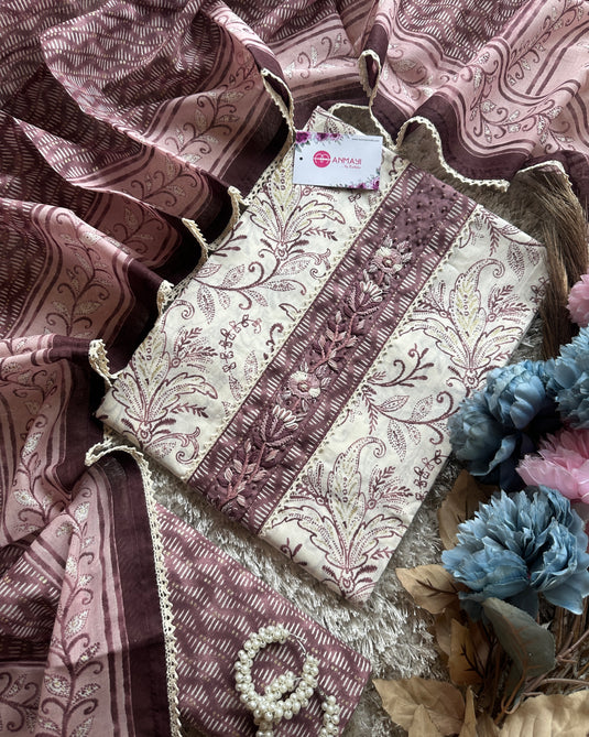 Combination white wine printed pure cotton suit set