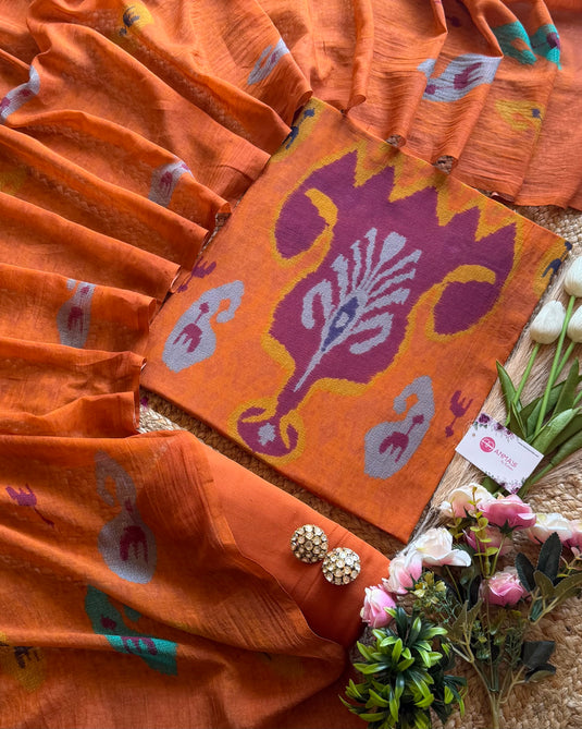 Ikkat weave patola print mul chanderi suit set