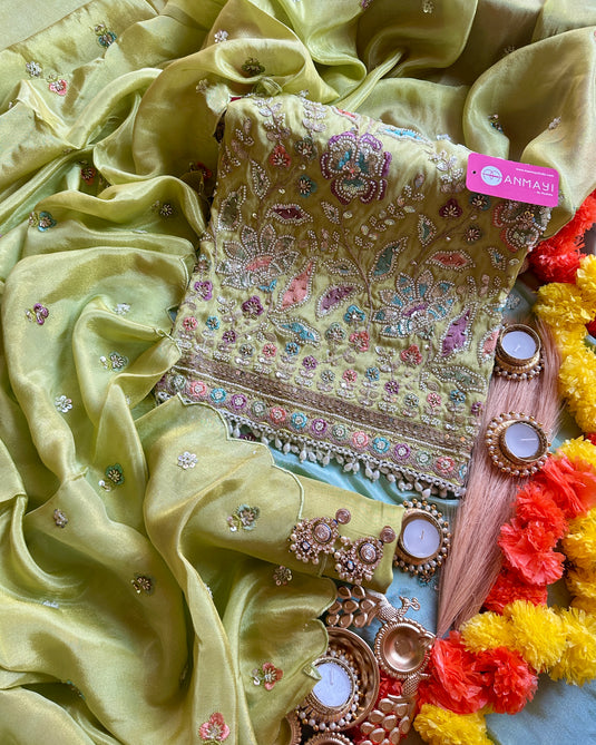 Pastel coloured garden shimmer silk suit set