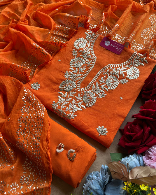 Pita work festive look Mul chanderi suit set