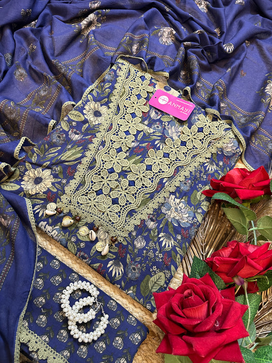 Dark floral pure cottons patterned suit set