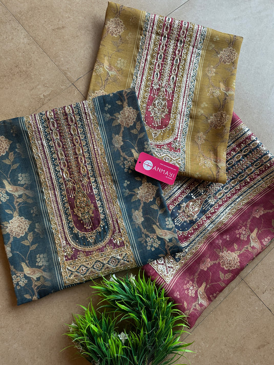 Tissue Chanderi printed work neck suit set