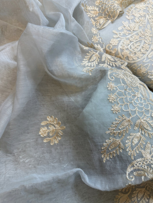 White dori work pastel mul Chanderi suit set