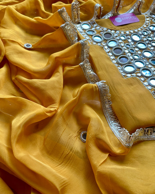 Pure organza Kutch mirror work suit set