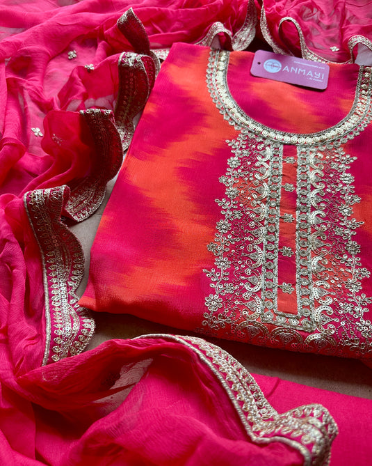 Chiffon Ikkat print festive coming suit set