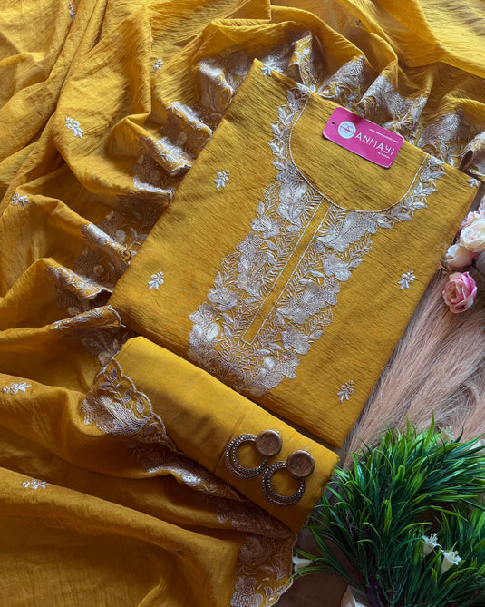 Detailed seaquins work Mul Chanderi suit set