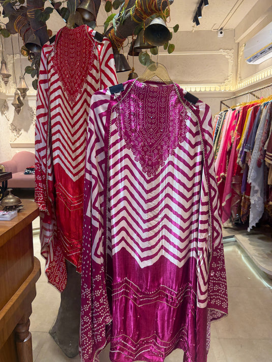 Zig zag Bandhani print gajji silk suit set