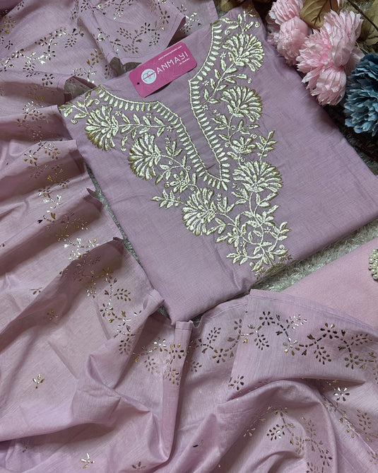 Pita work festive shade suit set with Mukaish dupatta