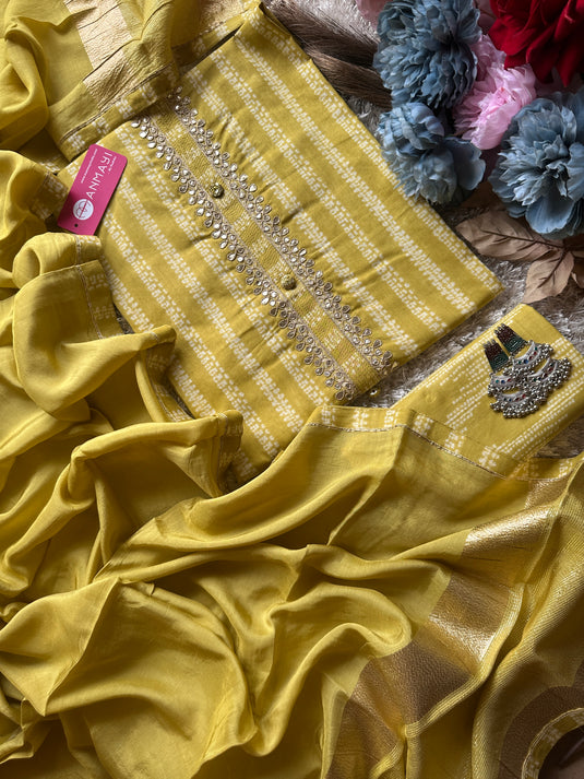 Printed pure cotton suit set with muslin dupatta