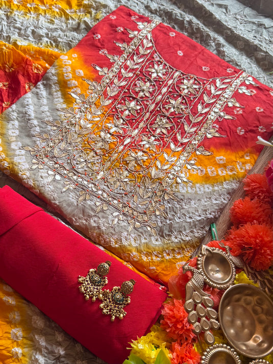Ghadchola coloured lehria gotta work suit set