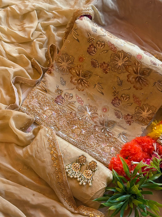 Vivah shimmer silk suits with embroidery