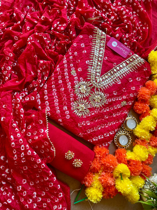 Art silk bandhani gotta work suit set