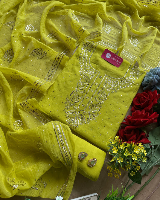 Festive bright Mul Chanderi suit set