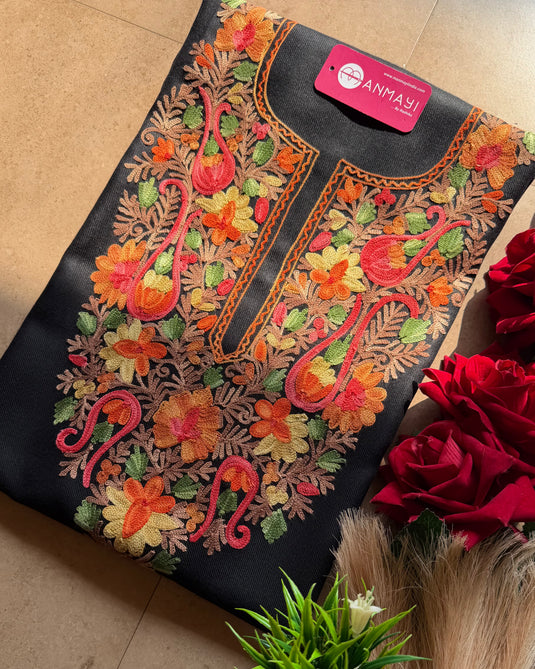 Aari work unstitched woollen coord sets