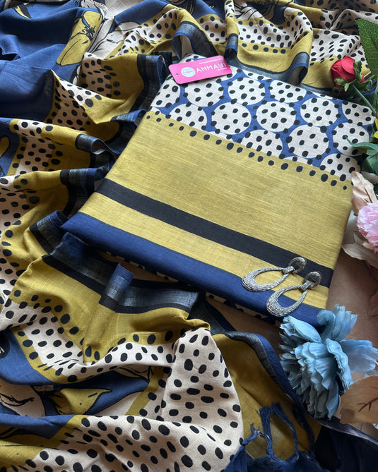 Abstract print organic linen suit set