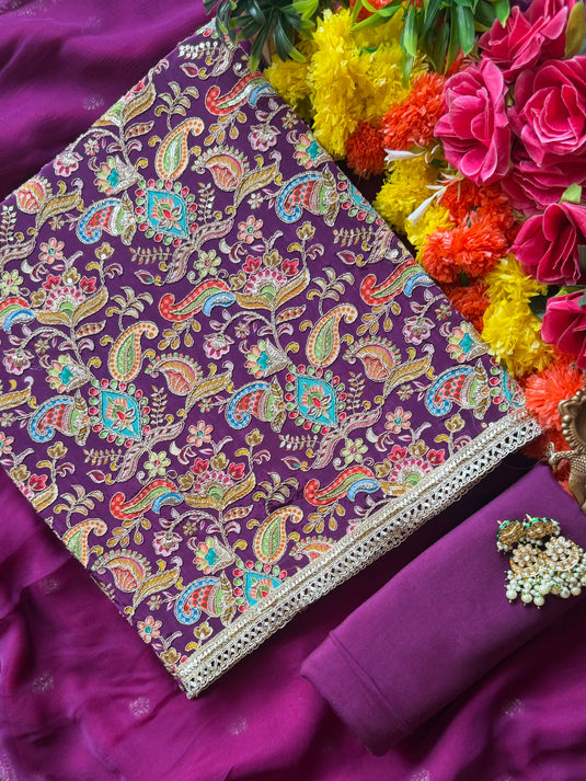 Rang Mahal Semi Crepe highlighted suit set