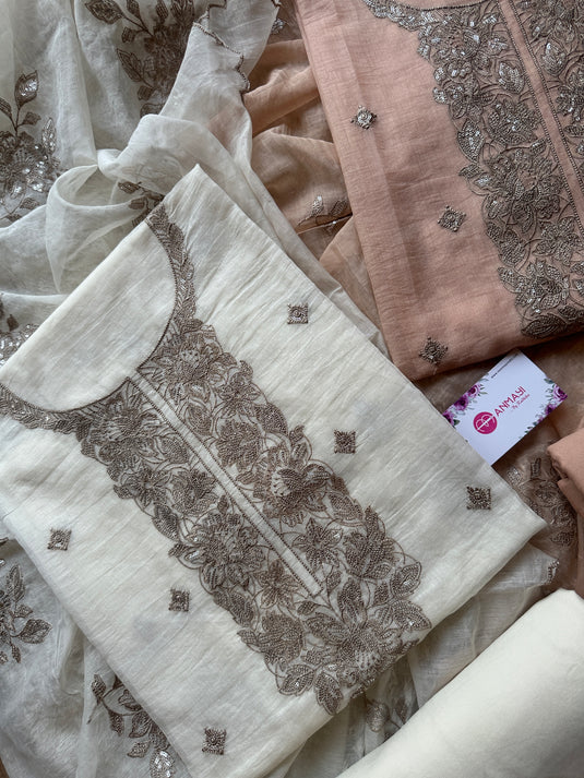 Mul Chanderi zari dori work suit set