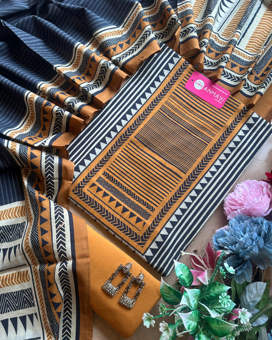 Abstract geometric print pure mul cotton suit set