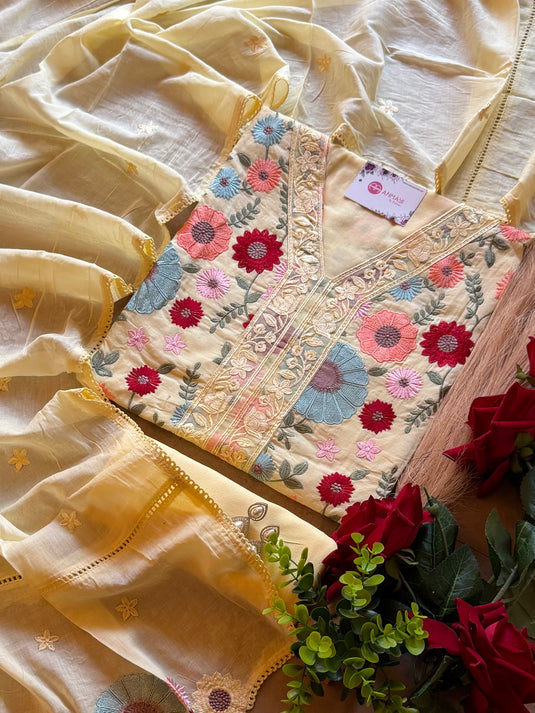 Flowers all around Mul Chanderi suit set