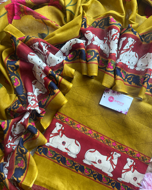 Pichwai print jaam cotton suit set with mirror highlights