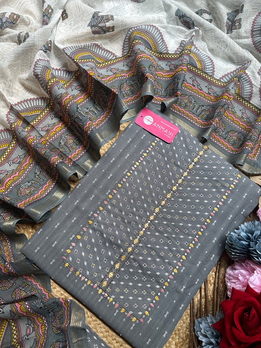 Handloom cotton weaving elephant dupatta suit sets