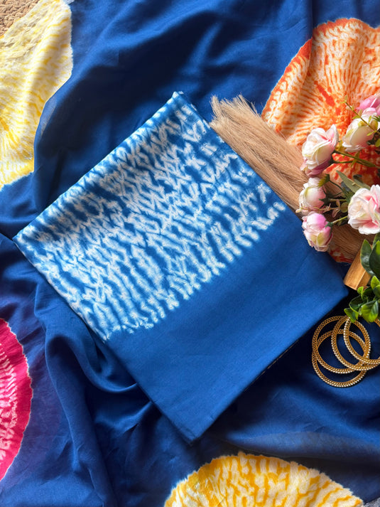 Shibori dyed pure mul chanderi suit set