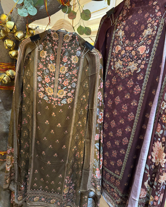 Viscose pashmina digital print shawl suit set