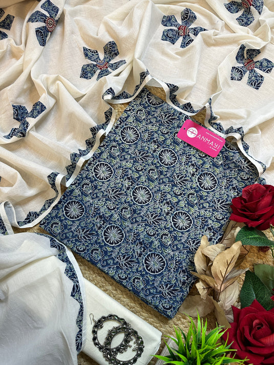 Patch work dupatta ajrakh cotton suit set