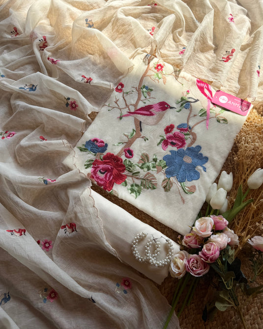 French rose garden Mul Chanderi suit set