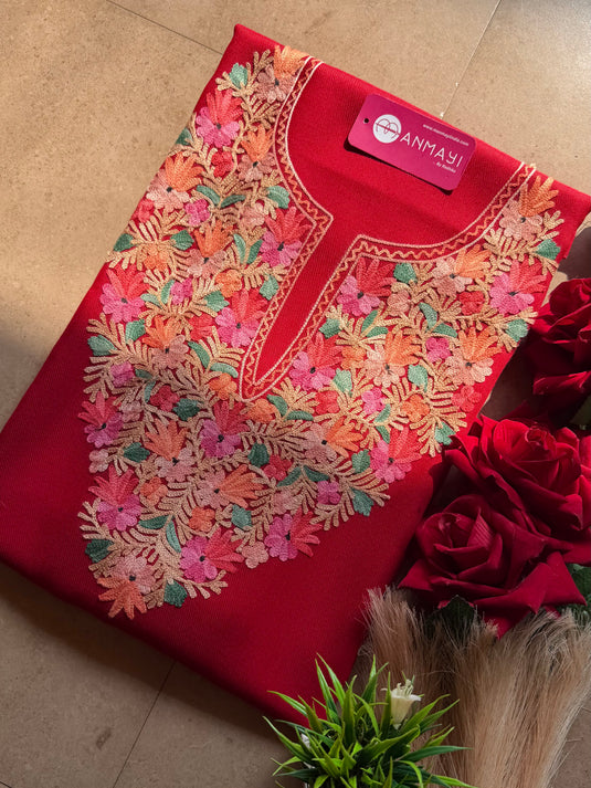 Aari work unstitched woollen coord sets