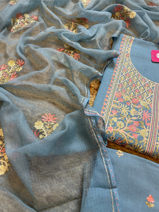 Kashmiri embroidered handloom cotton suit