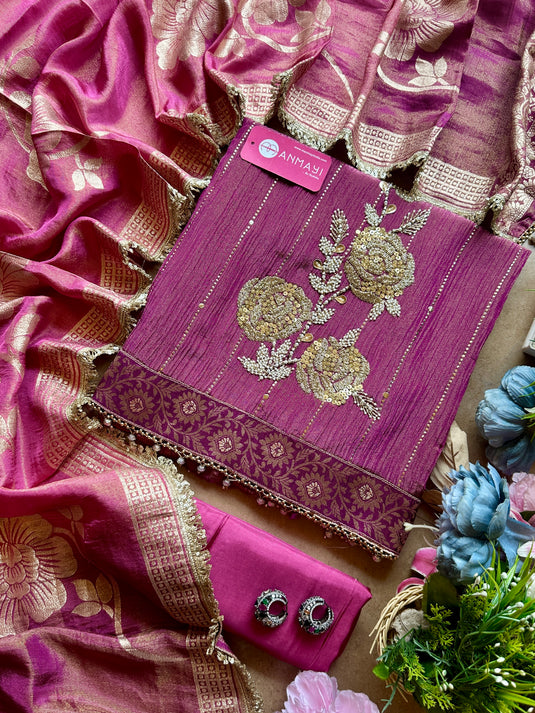 Ombré crushed tissue zardosi work suit set