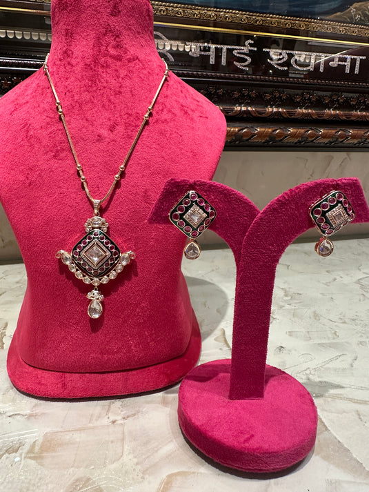 Kundan droplet rhombus meenakari chain set