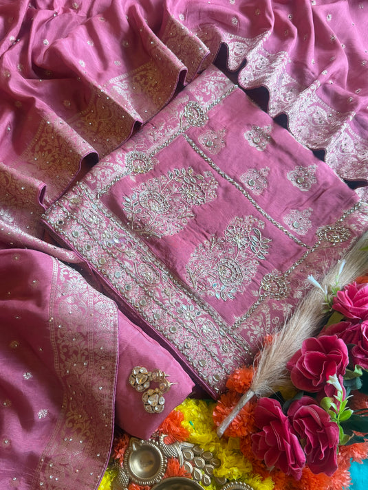 Arabic mirror work dolla silk suit set