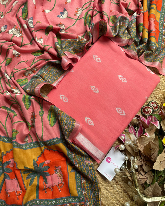 Linen Banarasi coloured edits with digital print dupattas
