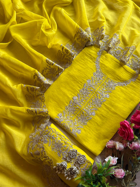 Golden Dori work pure mul cotton suit set