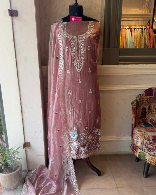 Crushed tissue Parsi work suit set