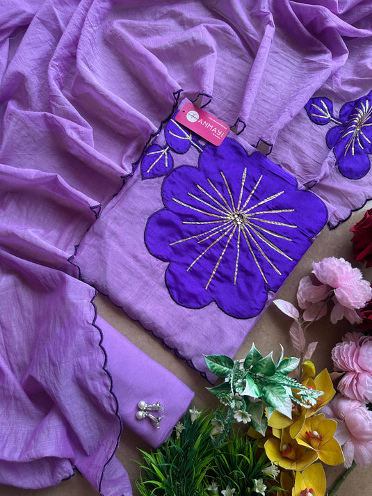 Mul Chanderi combination appliqué patch work with gotta suit set