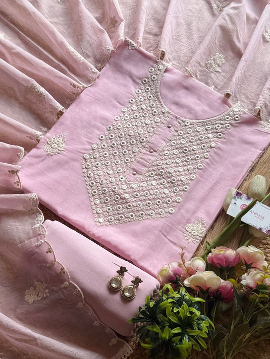 Paper mirror work pastel festive Mul Chanderi suit set