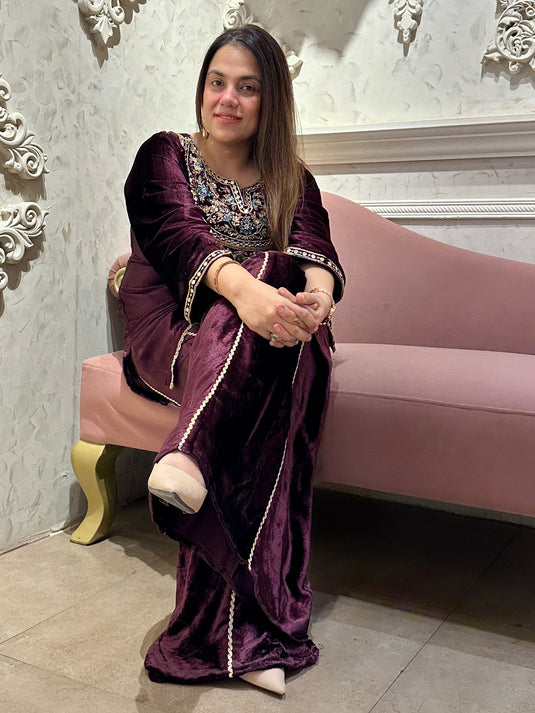 Zareen pure velvet sharara handwork suit set