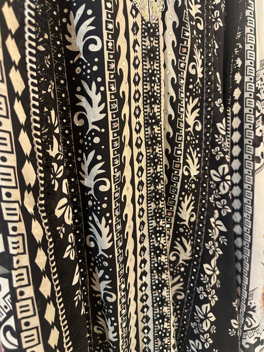 Panel print pure muslin mirror work suit