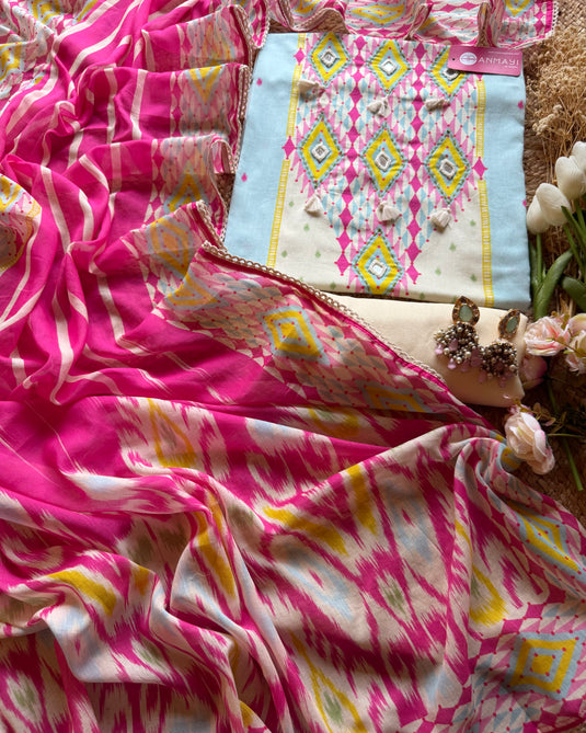 Patola print shiny Mul cotton suit set