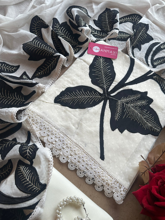 Patched leafy cotton suit set