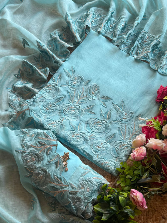 Phulwari patterned work mul cotton suit set