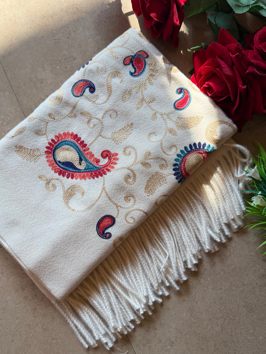 Aari work soft wool Kashmiri stole