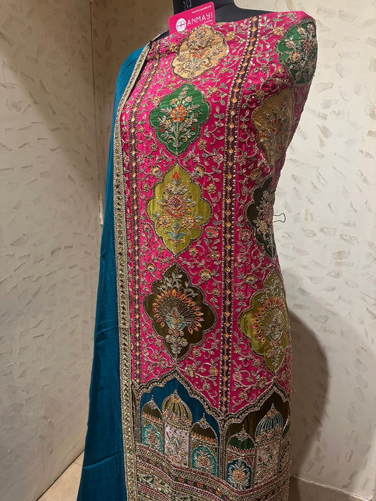 Sabyasachi inspired all over hand embroidered pure crepe suit